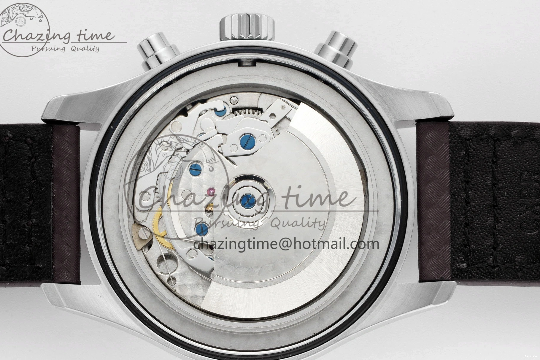 MIROTIME 0126 Pilot Chrono SS AZF 1:1 Best Edition Black Dial Orange Markers on Brown Leather Strap A EasyCare 7065